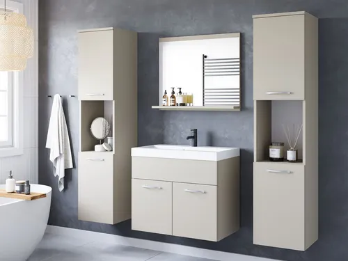 Mirjan24 Badmöbel-Set Kaschmir, 30x132x30 cm - Stilvolles Badmöbel-Set mit Hochschrank, Waschbeckenschrank und Spiegel. Ideal für eine moderne Badezimmergestaltung, inklusive einfacher Montageanleitung für den Selbstaufbau.