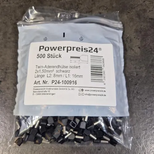 Produktbild Stück 2x 1,5 mm² TWIN-Aderendhülsen isoliert schwarz von powerpreis24de 500