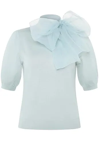 zero Damen Pullover mit Schleife 36, Silver Blue - Figurbetonter Pullover mit raffiniertem Schleifendetail, perfekt für stilvolle Outfits. Ideal für jede Gelegenheit und angenehm zu tragen.