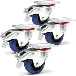 Wiltec Lenkrollen Set 4x Transportrolle Ø80mm bis 100kg pro Rad mit Kunststoffrad, Bremse und Anbauplatte, leiser Lauf, Transportrollen Möbelroll...