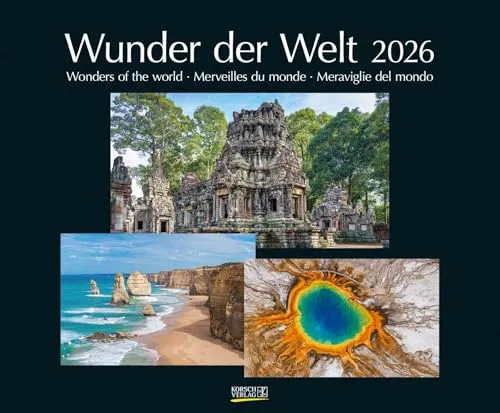 Wunder der Welt 2026 | Kalender | Verlag Korsch - Großer Wandkalender mit beeindruckenden Landschaften und Wahrzeichen der Erde, ideal für Reisefans und Kulturinteressierte.