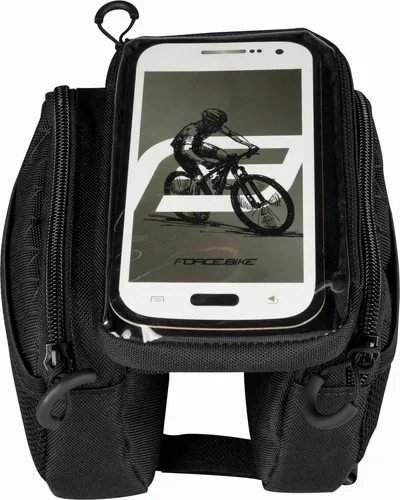 Force Tasche am Rahmen Dual Smartphone - Praktische Rahmentasche mit zwei Fächern und herausnehmbarer Smartphone-Hülle für Geräte bis 6,5 Zoll. Schützt optimal vor Witterungseinflüssen, ideal für Fahrradtouren. Maße: 17x13x14 cm, Gewicht: 120 g.