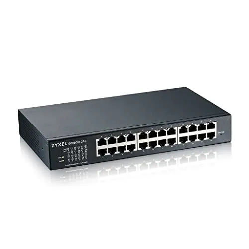 Zyxel 24-Port Gigabit Switch | Smart Managed | Desktop/Rackmontage und lüfterloses Design | VLAN, IGMP, QoS [GS1900-24E]