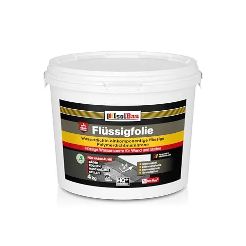 Isolbau Flüssigfolie 4 kg - Abdichtung für Dusche, Bad, Küche - MPA-Zertifikat Duschabdichtung für Wand und Boden - Abdichtungsmasse Wasserdicht und Lösemittelfrei