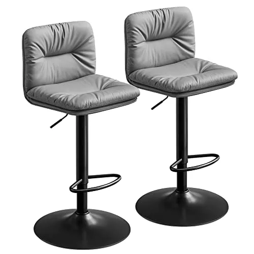 VASAGLE Barhocker 2er Set, Tresenhocker, höhenverstellbare Barstühle mit PU-Bezug, 360°drehbar, Küchenstühle mit Rückenlehne und Fußstütze, grau LJB094G01