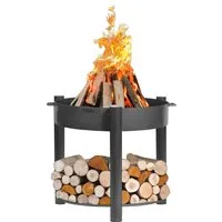 CookKing Feuerschale Stahl Montana 80 cm - Schwarz, integriertes Holzlager für gemütliche Sommerabende und kippsichere Standfestigkeit