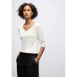 Street One Damen 3229435 Shirt mit Herzausschnitt - Off White, Größe 46 - Damenbluse mit Herzausschnitt, langarm und gedoppelt blickdicht - ideal für einen eleganten Look im Alltag.