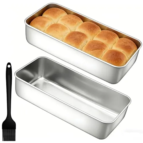 Zithgen 2er Set Brotbackform Edelstahl Kastenform, Edelstahl Groß Brotform Backform, Rechteckig Kastenbackform mit Silikon Backpinsel Ofenmeister Brotbackform für Brot, Kuchen, Toast, 33x15x6,5cm