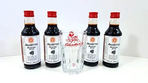 ANGOSTURA Set ? 4X ANGOSTURA BITTER je 200ml (48% Vol) + Carpi. Glas geeicht 4cl