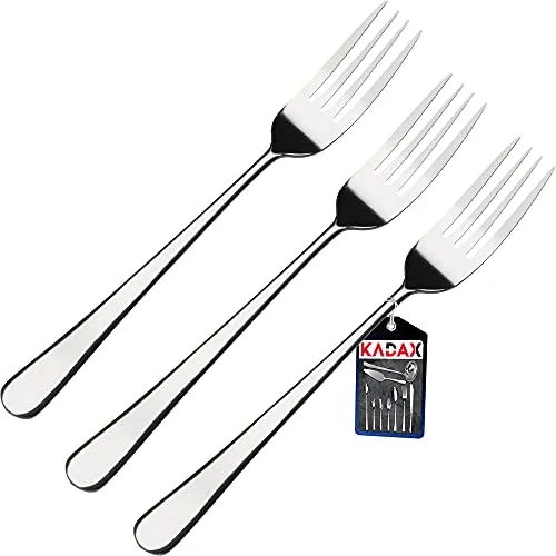 KADAX Gabeln aus Edelstahl, 3er Set, silber Gabelset, Tafelgabeln mit Abgerundeten Kanten, Menügabeln, Abendessen Gabeln, modernes Steakgabeln (L: 20cm, Silber)
