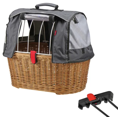Klickfix Hundekorb Doggy Basket Weidekorb Racktime mit Wetterschutz - Fahrradkorb für Tiere, wasserbeständig und ideal für Abenteuer mit Ihrem Hund. Maße: 52x36x46 cm, Gewicht: 2000 g, Farbe: Braun.