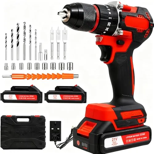 Akkuschrauber 21V Set mit 2 Akkus - Leistungsstarker Akkuschrauber mit 42 Nm Drehmoment und 25+1 Drehmomentstufen. Ideal für Heimwerkerprojekte, ausgestattet mit LED-Licht und 27 Zubehörteilen für vielseitige Anwendungen.