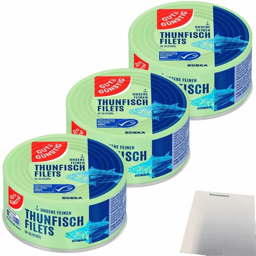 Gut&Günstig Thunfischfilets in Olivenöl 3er Pack 3x185g Dose usy Block