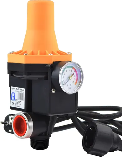 Agora-Tec® Pumpensteuerung AT-DWv-4 mit Trockenlaufschutz - Gartenbewässerung Zubehör, intelligenter Druckschalter für automatische Wasserversorgung mit Trockenlaufschutz und hohem Betriebsdruck bis 10 bar.