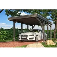 Einzelcarport SKAN HOLZ Friesland Set 5 mit Aluminium-Dachplatten - Moderne Flachdach-Variante in Grau, aus hochwertigem Holz, ideal zum Schutz Ihres Fahrzeugs und als stilvolle Ergänzung für Ihren Garten.