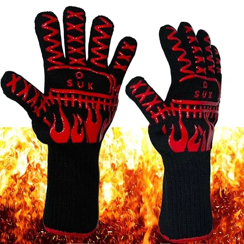 SOUK ONE Grillhandschuhe Hitzebeständig Dutch Oven Handschuh Ofenhandschuhe Feuerfeste Handschuhe Backhandschuhe BBQ Topfhandschuhe Kochhandschuhe für Kochen Backen (Schwarz)