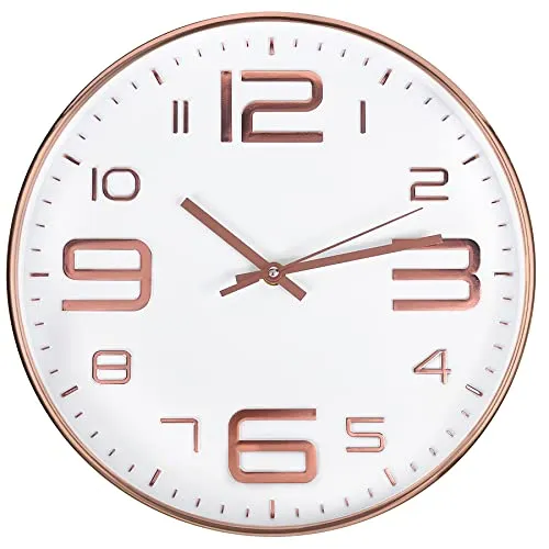 Outpicker Wanduhr Ohne Tickgeräusche 30cm Modern Quartz Lautlos Wanduhr Schleichende Sekunde, für Wohnzimmer Kinderzimmer Küche (Weißes Roségold-3D)