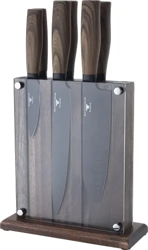 Rockingham Forge Forester 7-Stück Messerset mit Messerblock – Klinge aus Edelstahl mit einer Schwarzoxid Beschichtung, ergonomischer Griff aus Holz, gefülltes Messerblock, RF-618/7P