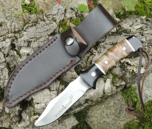 Haller Jugendmesser Fahrtenmesser mit Wurzelholzgriff - Taschenmesser mit 9 cm Klinge aus rostfreiem 420er Stahl, inklusive Lederscheide, ideal für Outdoor-Aktivitäten und Abenteuer in der Natur.