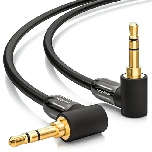 deleyCON 10m Klinkenkabel 3,5mm AUX Kabel Stereo Audio Kabel Klinkenstecker 90° Gewinkelt für PC Laptop Handy Smartphone Tablet KFZ HiFi-Receiver Schwarz