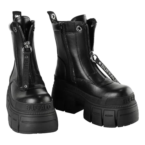 Buffalo Damen Boot Gospher Zip Boot schwarz - Ankleboots in Größe 41 EU, chunky Optik und bequemes Memofußbett für stilvolle Abenteuer