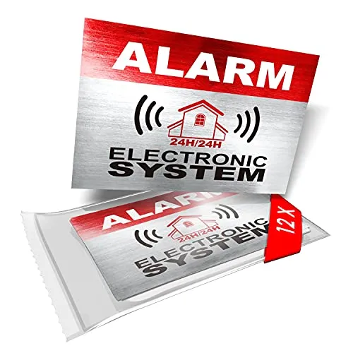 Produktbild imaggge.com 12 x Sicherheitsalarm-Warnschild-Aufkleber – Alarm – Elektronisches System – für den Innen- und Außenbereich – Schutz für Zuhause, Auto – wetterfest – Größe: 8,5 x 5,5 cm