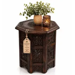 Stephans Möbelbörse Orientalischer Beistelltisch aus massivem Mango Holz | Handgefertigter Vintage Sofatisch
