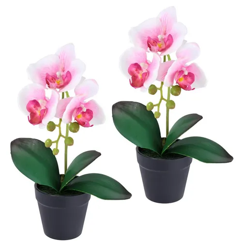 Kunstorchidee Orchidee im Topf 2er Set, I.GE.A., Höhe 30 cm, Künstliche Phalaenopsis 30cm Real Touch Blume Kunstblume Seidenblume