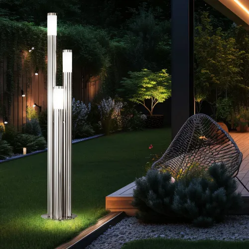 Elegante LED Stehleuchte Außen groß 170 cm - Lampen für den Außenbereich, aus Edelstahl mit IP44 Schutz, inklusive 3 energieeffizienten LED Leuchtmitteln für warmweißes Licht und 3155 Lumen Gesamtlichtstrom.