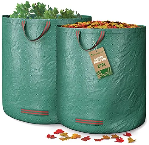 GardenGloss 2x Gartenabfallsack mit Griffen - 272L Gartensack Laubsack - UV-Stabil und Wasserabweisend - Wiederverwendbare und Stabile Gartensäcke