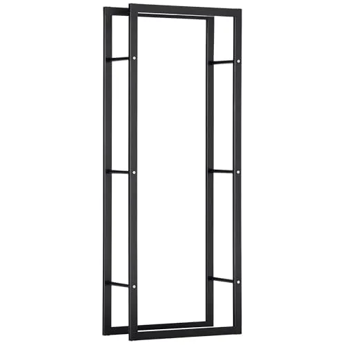 HOMCOM Kaminholzregal - 60 x 25 x 150 cm - schwarz - Aschesauger und Kaminholzregal in einem, bis zu 100 kg belastbar dank robustem Stahlgestell, stilvolles Design für Ihre Wohnräume.