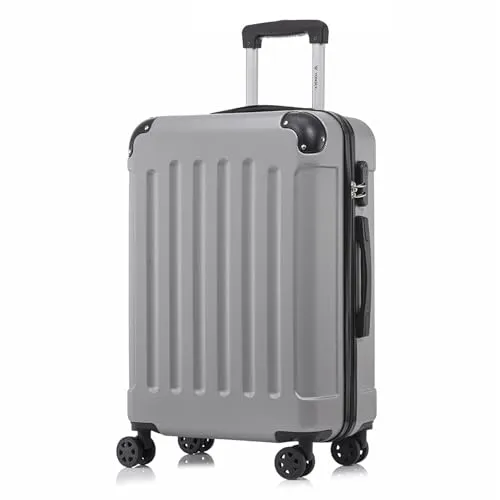 yonsly Koffer Suitcase L Hellgrau, Trolley Reisekoffer, Rollkoffer Handgepäck mit 4 Rollen 360°, Hartschalenreisekoffer, Zahlenschloss, Weicher Gummigriff