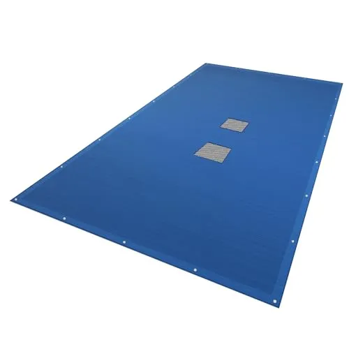 VOUNOT Poolabdeckung rechteckig, Pool Abdeckplane aus Polyethylen 160 g/m² mit Abflussnetz, Doppelte Poolplane Wasserdicht Schimmelresistent Reißfest mit Aluminiumösen 4X7m, Blau