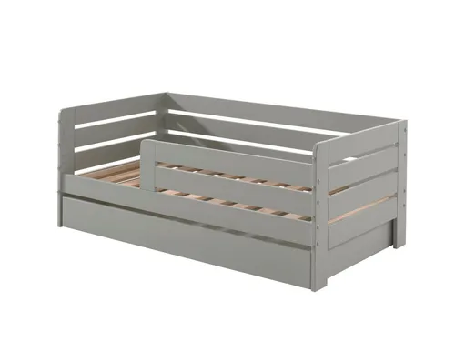 aufm Kessel Kinderbett Juniorbett Karie 144x70x56 Kinderbett Einzelbett Massivholz+MDF Grau (inkl. Versand, Lieferung bis Verwendungsstelle), Liegefläche 70 x 140, Rausfallschutz, Bettschublade, Rolllattenrost 58