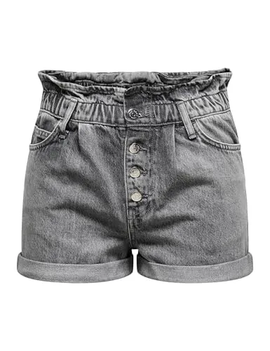 ONLY ONLCUBA PAPERBAG DNM SHORTS grau XS - Shorts aus 100% Baumwolle, mit elastischem Gummizug und krempelbaren Beinen für einen lässigen Look und hohen Tragekomfort.