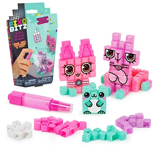 Pixobitz Metallic Set - Sprühperlen Bastelset für Cooles 3D Bauen einfach mit Wasser, ab 6 Jahren