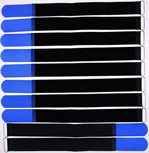 10x 40 cm x 40 mm wiederverschließbare Klett-Kabelbinder BLAU mit Metall-Öse - Kabel-Klettband 400 mm wiederverwendbar