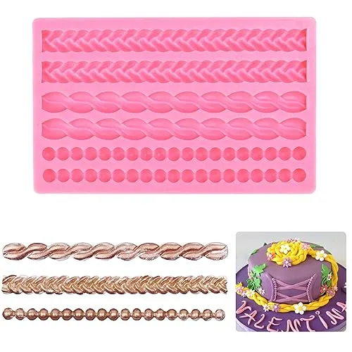 DTYGUIXE Barock Fondant Silikonform für Kuchen DIY - 3D Strickseil Perlen Form zum Dekorieren von Kuchen, Schokolade oder Süßwaren (Rosa)