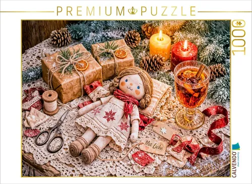 CALVENDO Puzzle Vintage Stoffpuppe auf dem Weihnachtsgabentisch – 1000 Teile