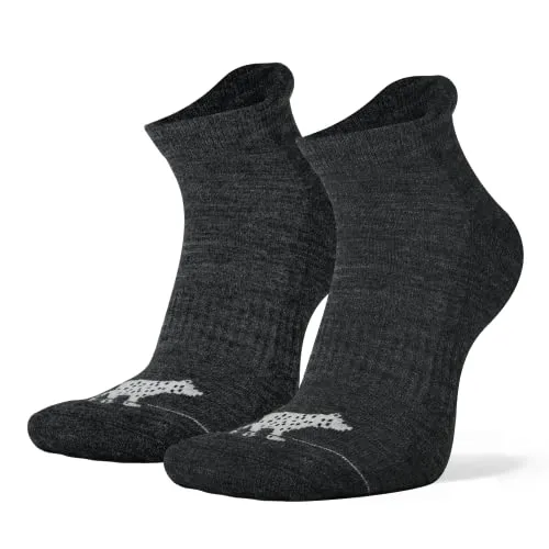 Paar, Merino Outdoor Socken kurz für Damen und Herren, Performance Wandersocken bis Knöchel, gepolstert, keine Blasen, weiche Sohle, atmungsaktiv schwarz grau - Funktionssocken, Trekking, Sport 4