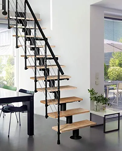Systemtreppe Atrium Dixi, schwarz, 222-300 cm - Dachbodenleitern mit 11 robusten Metallstufen und eleganten Buche Holzstufen, ideal für sicheren Zugang zu Ihrem Dachboden.