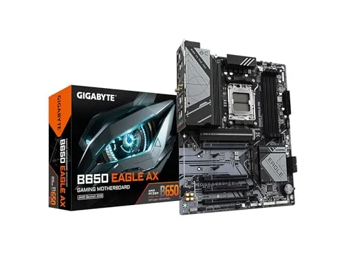 GIGABYTE B650 Eagle AX AM5 LGA 1718 ATX Motherboard, DDR5, Triple M.2 Slots (1x PCIe 5.0, 2X PCIe 4.0), USB 3.2 Gen2x2 Type-C, WiFi 6E, Realtek GbE LAN