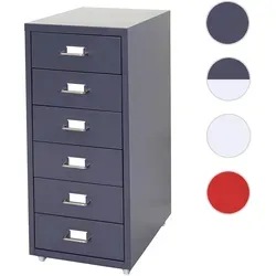 Mendler Rollcontainer Boston T851 - Schubladenbox mit 6 geräumigen Schubladen, ideal für Büroorganisation. Aus pulverbeschichtetem Stahl, mit Vollauszug und praktischen Laufrollen für einfache Mobilität.
