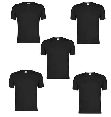 Stück Herren Unisex Kurzarm T-Shirt Rundhals Crew Neck im Set Classic Fit 100% weiche Baumwolle Ring Spun Gesponnen 150g/m2 Qualität, Single Jersey von S bis 3XL (Schwarz 3XL 5er Pack) 3