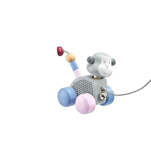 Selecta 64025 Äffchentanz, Nachzieh-AFFE, Schiebe-und Nachziehspielzeug aus Holz, 11 cm, Bellybutton