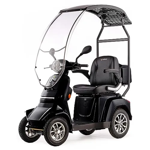 VELECO GRAVIS - 4-Rad-Mobilitätsroller mit Dach - Auto-Getränkehalter und Mobilitätsroller in einem, vollständig montiert, mit sicherer LED-Beleuchtung und geräumigem Stauraum für maximale Mobilität.