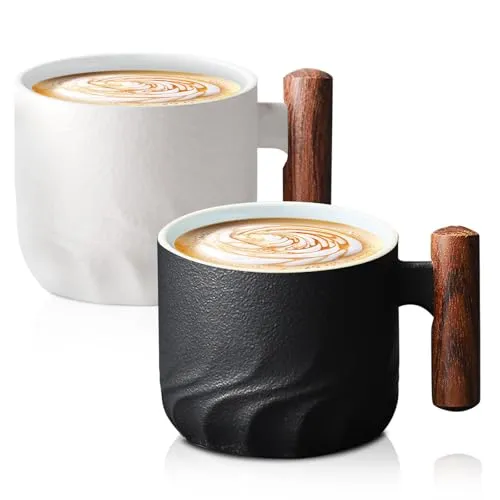 Porzellan Kaffeetasse, 2 Stück Espressotassen, Kaffeetassen Mit Henkel, Cappuccino Tassen, 70ml Teetasse Espressotassen, Mini Teetasse Kaffeetasse, Keramiktasse Für Espresso Tee Latte (Schwarz + Weiß)
