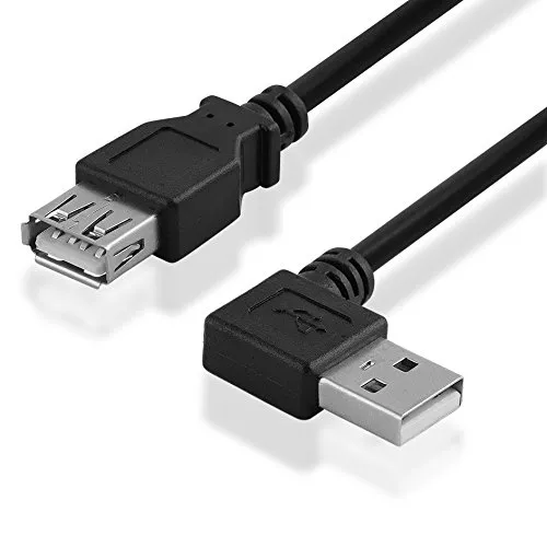 BestPlug 15cm 2.0 USB Kabel Verlängerung, USB A-Buchse Kupplung weiblich gerade auf USB A-Stecker männlich 90° nach Links abgewinkelt, High Speed, Schwarz