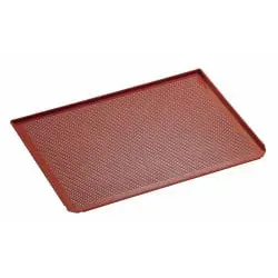 Bartscher Lochblech 433 x 333-SI 100407 - Silikonbeschichtung für einfaches Backen - Küchenhelfer mit Silikonbeschichtung, ermöglicht unkompliziertes Backen ohne Backpapier. 3-seitiger Rand für sicheres Backen und Transportieren.