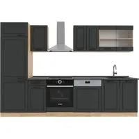 Vicco Küchenzeile R-Line, Anthrazit Landhaus / Goldkraft Eiche, 300 cm - Moderne Küchenzeile in Anthrazit und Goldkraft Eiche, inklusive höhenverstellbaren Füßen für ergonomisches Kochen. Ideal für stilvolle und funktionale Küchengestaltung.